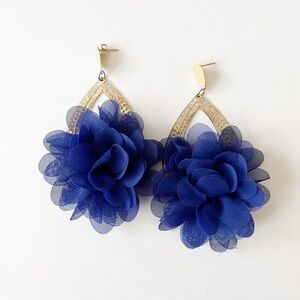 Floral Gold Plate Hoop Blue Petals Statement Earrings Women Flower Boho Jewelry